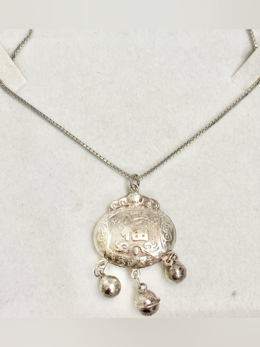 Vtg 999 Sterling Silver Longevity Pendant Necklace